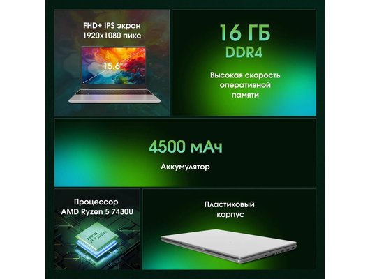 Ноутбук Digma Pro Breve/DN15R5-ADXW09/Ryzen 5-7430U/16Gb/512Gb/15.6 FHD IPS/Win11Pro серебристый